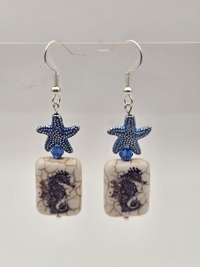 Blue Starfish & Seahorse Drop Earrings